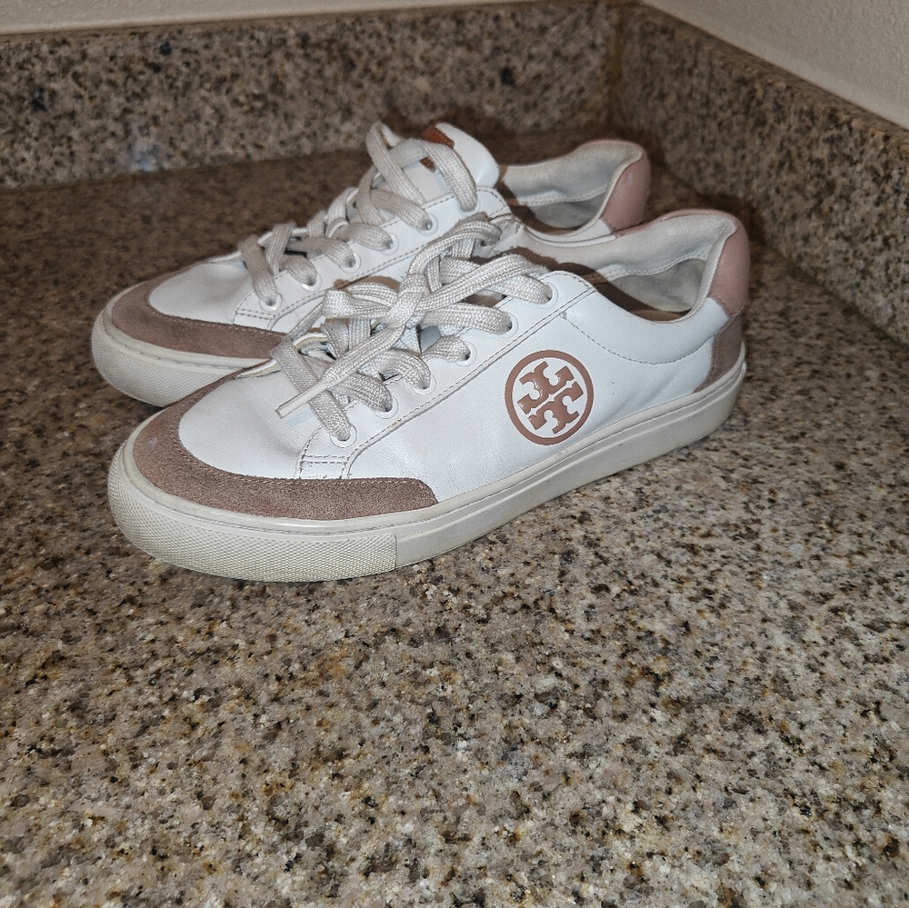 Tory Burch White and Pale Pink Sneakers Sz 8